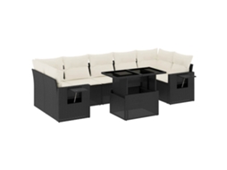 Conjunto 8 sofás de jardim com almofadões VIDAXL vime PE preto