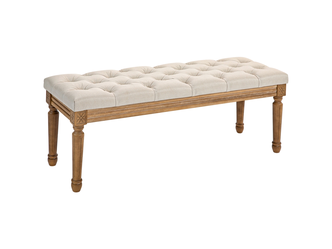 Banco Estofado MYMHRU com Capitonê e Design Vintage Branco Creme (120x41x48 cm)
