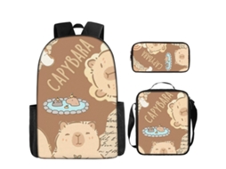 Mochila Estudantil Panoona Conjunto De Três Peças Com Lancheira E Estojo, Estampa De Capivara Cartoon Fofa (17 Polegadas) Estilo 8