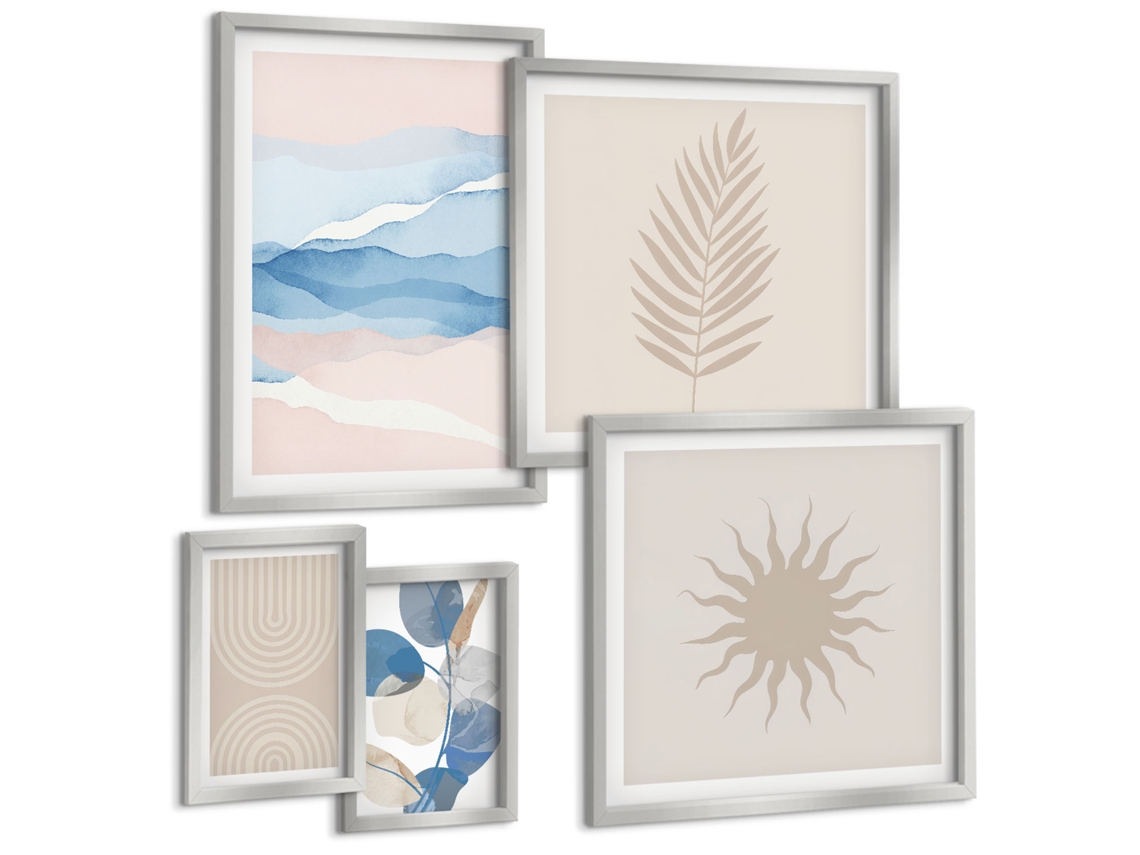 Conjunto De Pinturas Ondas Vegetais Abstratas Espelharte (5 Peças)