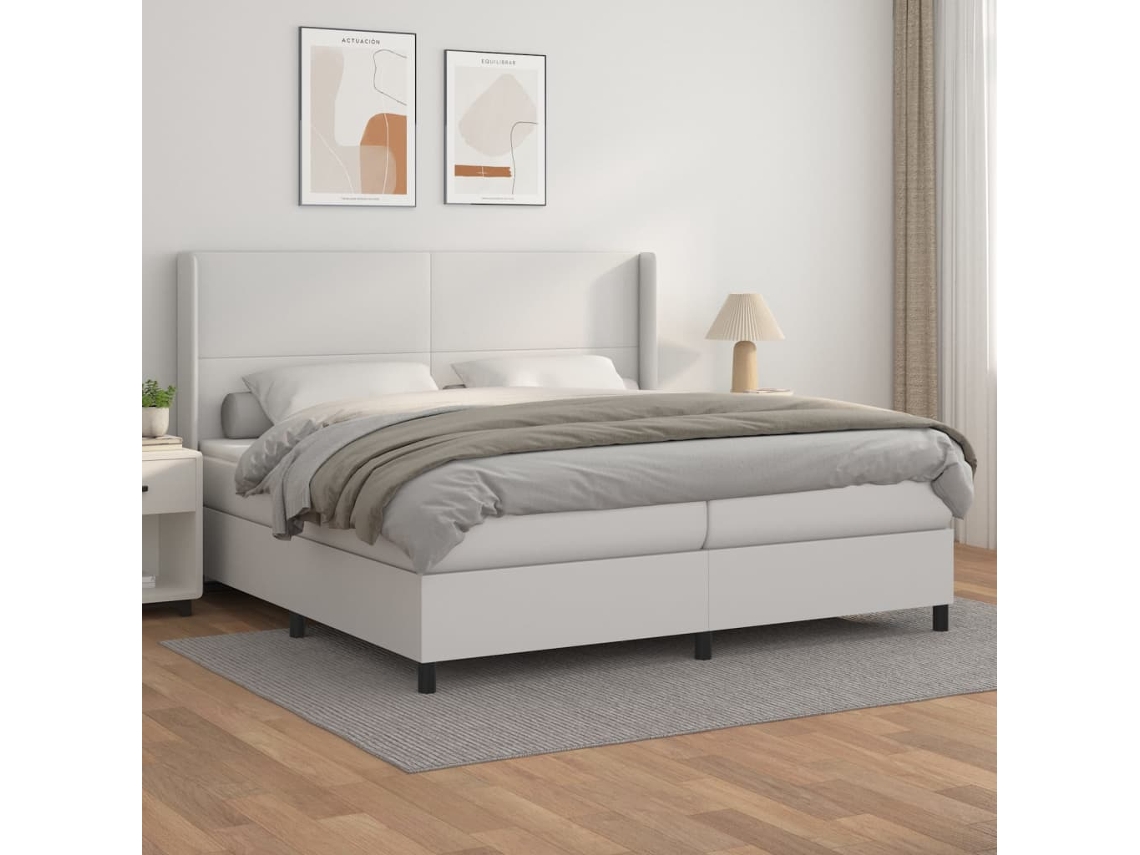Vidaxl Cama Com Molas/colchão 200x200 Cm Couro Artificial Branco