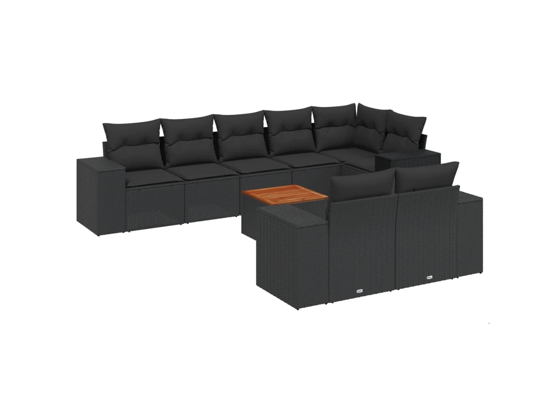 Conjunto de 9 Sofás para Jardim com Almofadões Vime Pe Preto MAISON EXCLUSIVE (9 pcs)