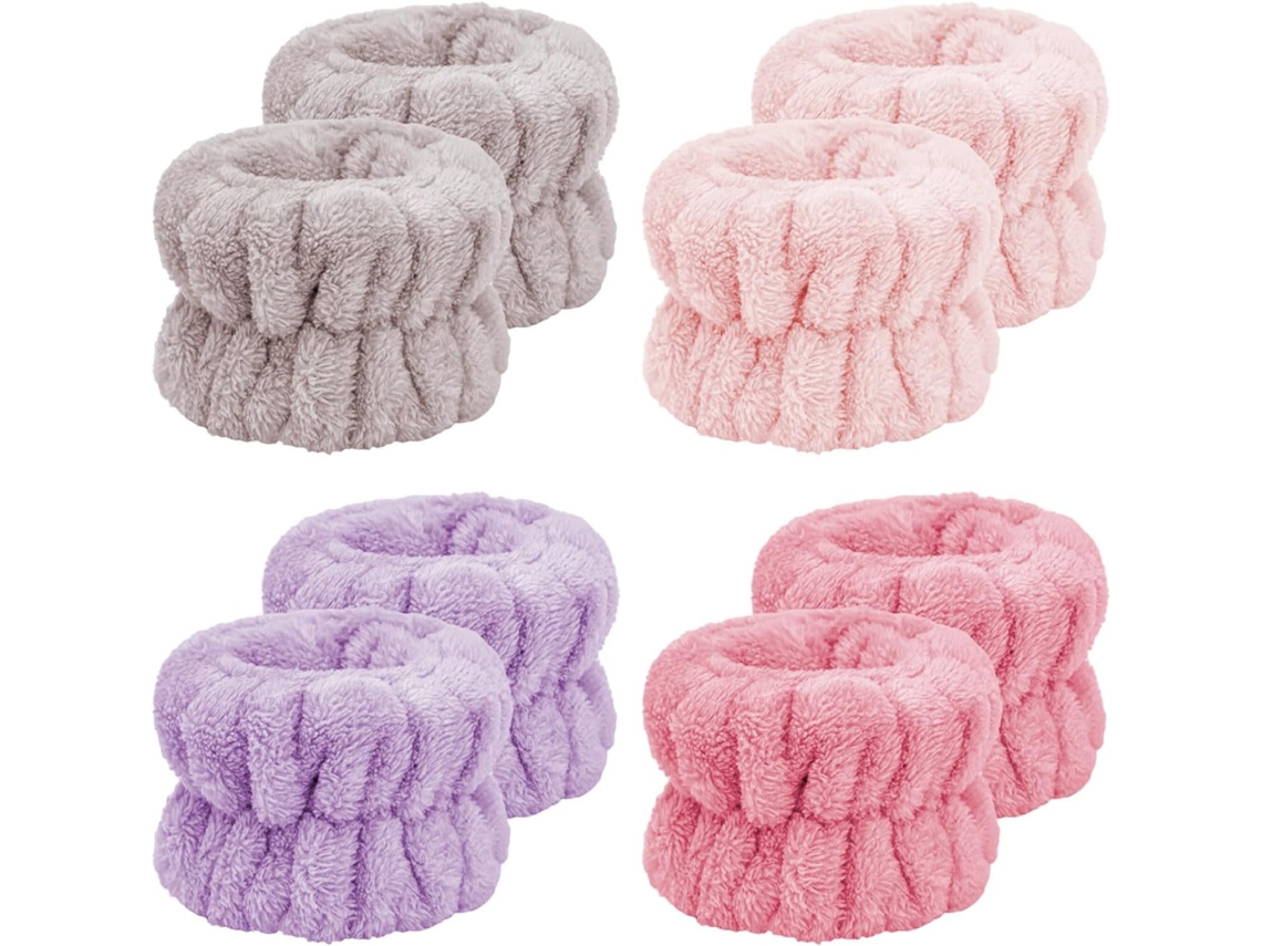 Bibykivn 4 pares de pulseiras de limpeza facial, pulseira absorvente de microfibra para lavar ou pulsar, removedor de maquiagem E