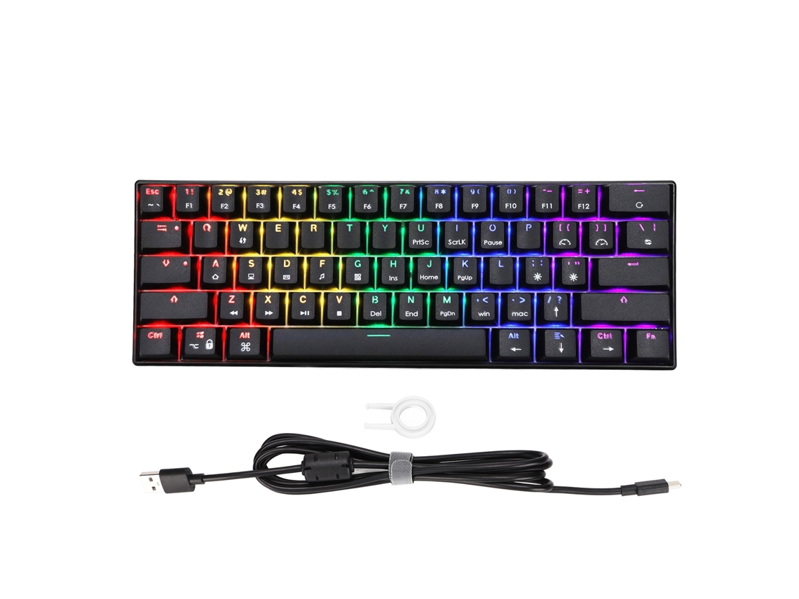Lurelia Teclado Usb, Com Fio, 61 Teclas, Ergonómico, Mecânico, Rgb, Gaming, Compacto