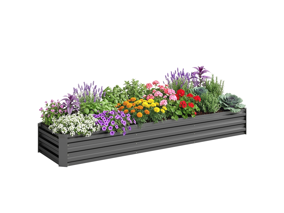 Carre Potager Rectangulaire Acer Galvanise, Fundo Aberto, Borda Plana, 240x60x30cm, Aco Galvanizado, Gris Escuro