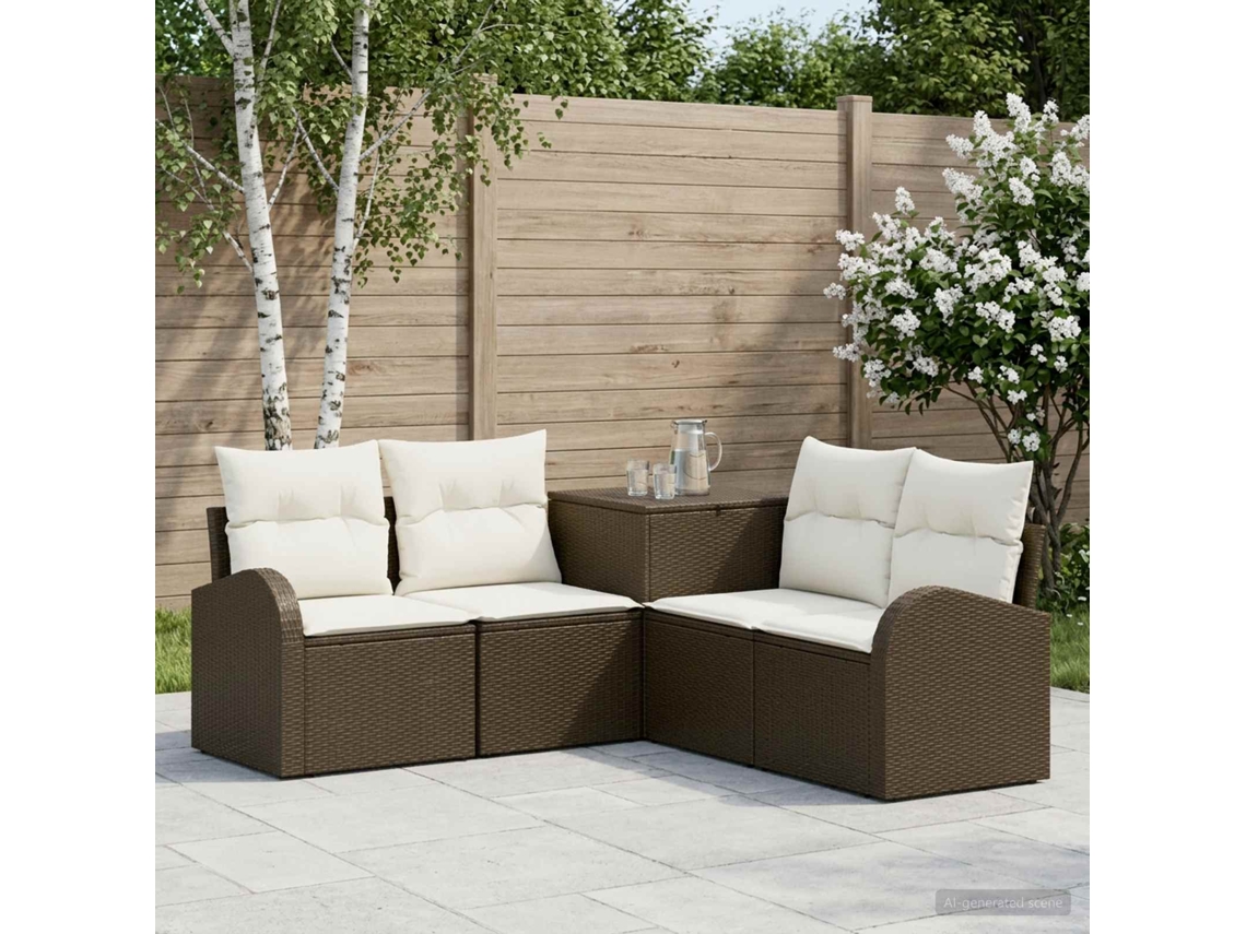Vidaxl Conjunto De Sofás 5 Unid. Marrom E Branco Creme
