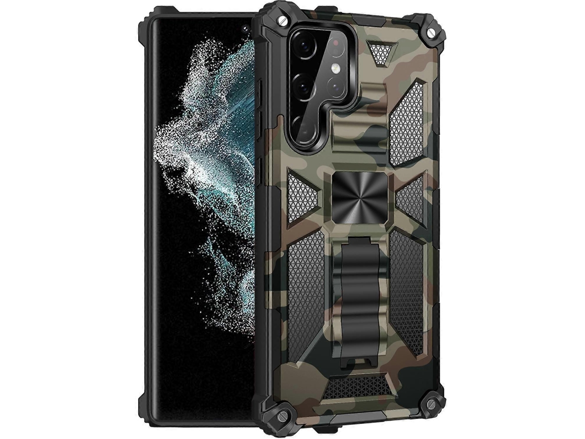 Capa Protetora Magnética De Tpu Pc Para Samsung Galaxy S22 Ultra 5g Com Suporte E Camuflagem À Prova De Choque