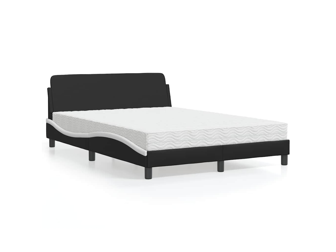 Vidaxl Cama Com Colchão Dover 140x200 Cm Couro Artificial Preto E Branco