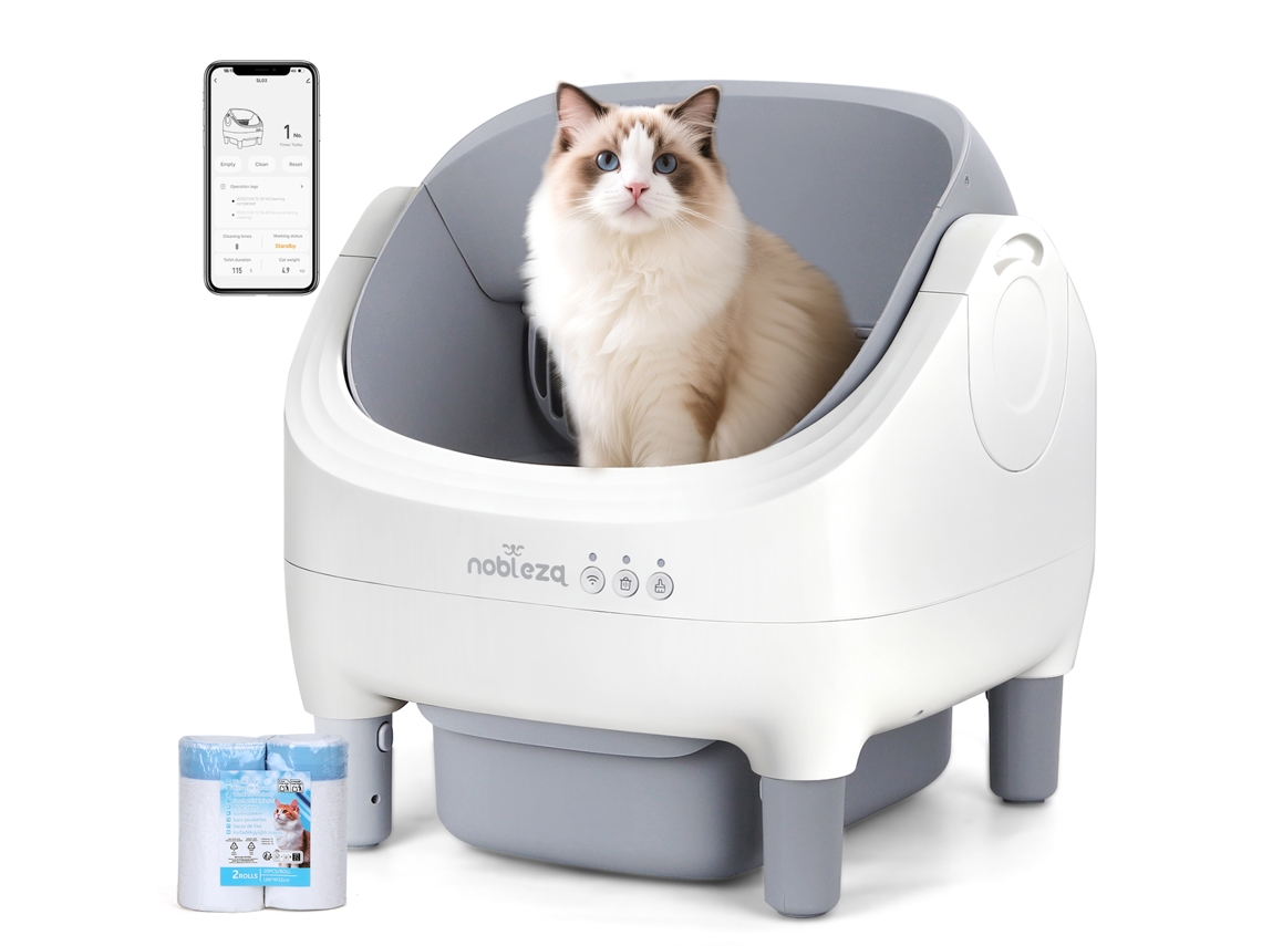 Caixa De Areia Automática Para Gatos Sl03 Design Aberto, Alta Capacidade, Inclui 2 Rolos De Sacos E 1 Ambientador,nobleza Cor Branc