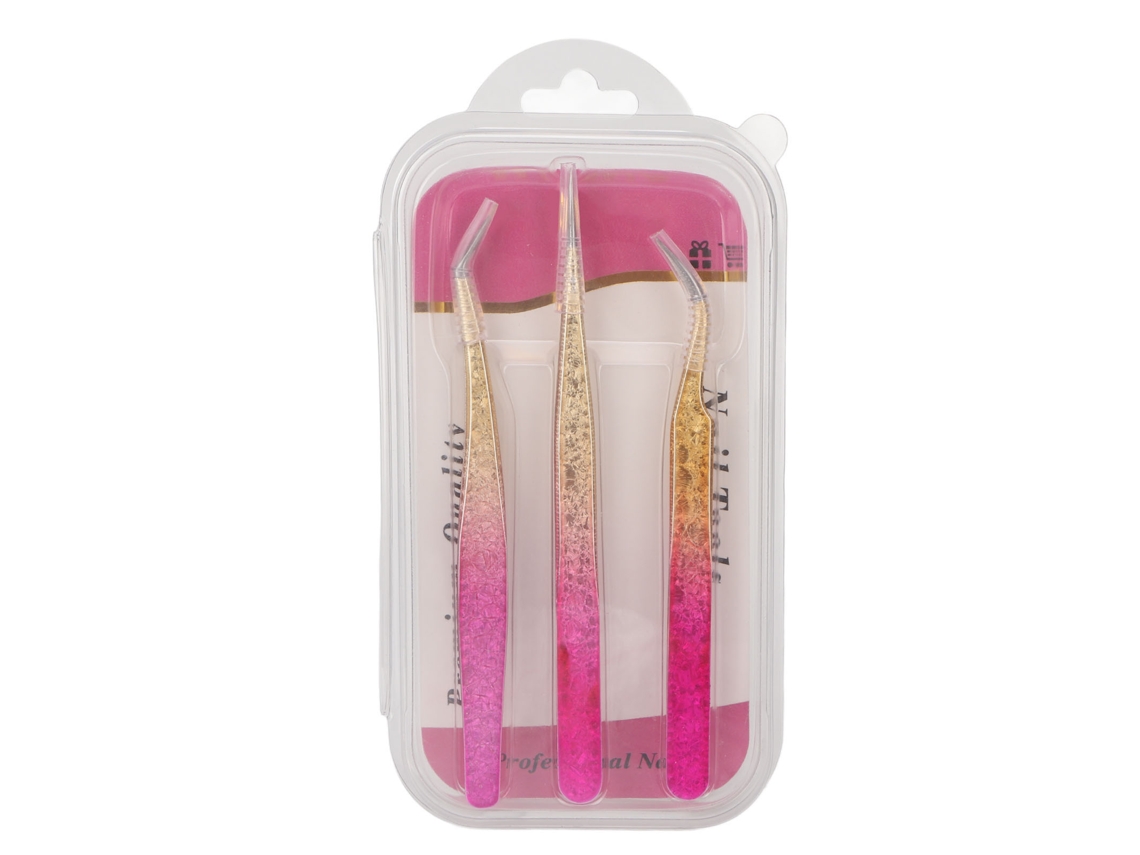 3pcs Pinça De Unhas Em Aço Inoxidável Com Pontas Retas E Curvas Para Manicure E Rhinestones Gradiente Colorido
