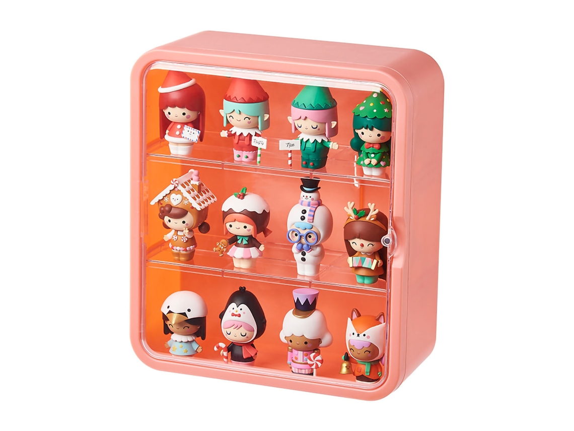 Estante de Armazenamento para Bonecas com Tampas Transparentes, Organizador de Brinquedos Pequenos, Rosa