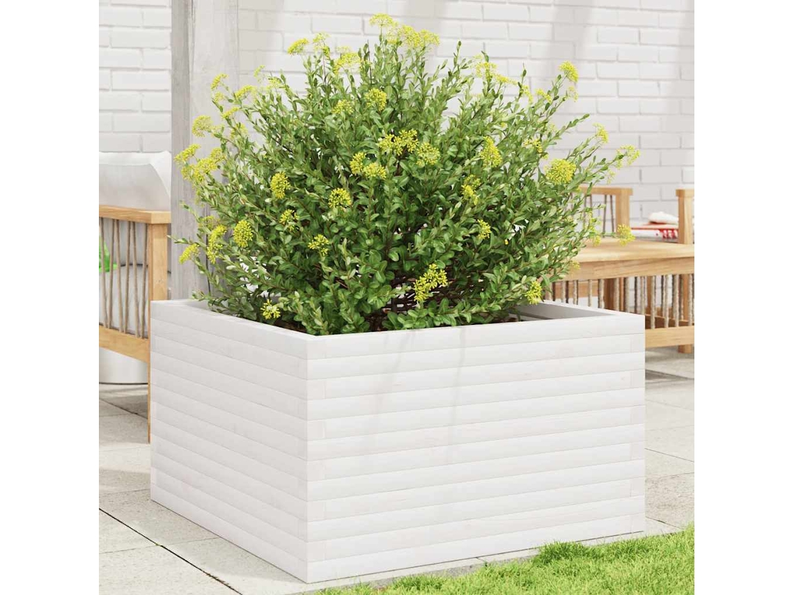 Vidaxl Vaso/floreira De Jardim 80x80x46 Cm Madeira Pinho Maciça Branco