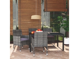 Vidaxl 5 Pcs Conjunto Jantar P/ Jardim C/ Almofadões Vime Pe Cinzento