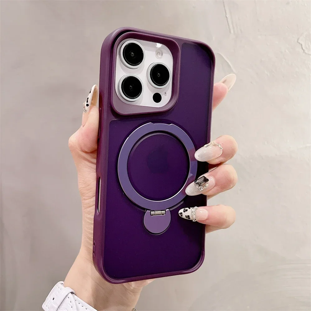 Capa Magnética Para Iphone 14 Pro (roxo Escuro) Com Suporte E Proteção Traseira Contra Impactos.