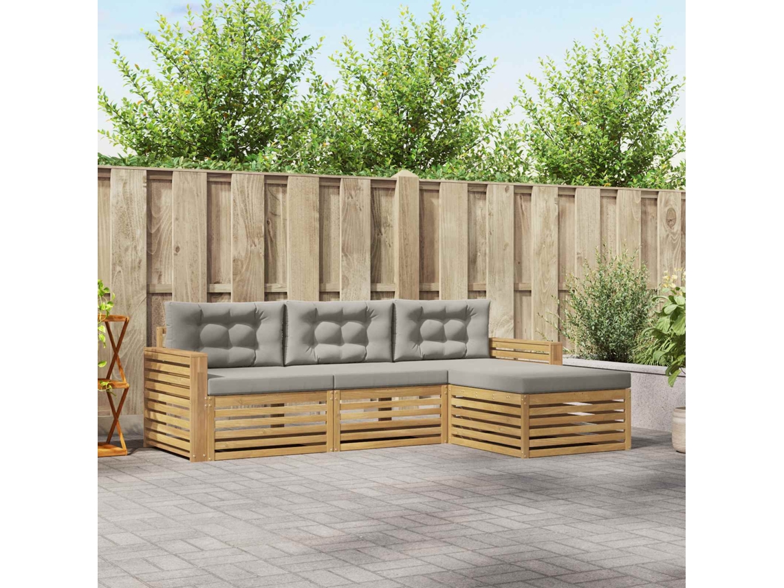 Vidaxl Conjunto De Sofás Para Exterior 4 Unid. Branco E Cinzento-claro