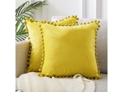 2 capas de Almofada de Veludo com Pompons Nova Line 18x18 Polegadas amarelo limão