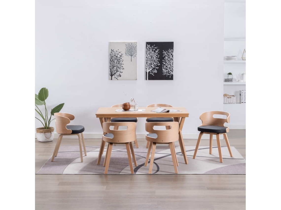 Vidaxl Cadeiras Jantar 6 Pcs Madeira Curvada E Couro Artificial Preto
