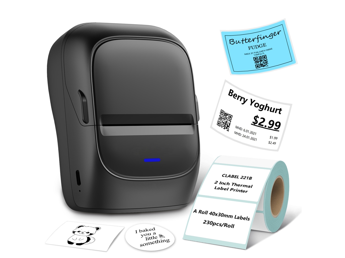 Rotuladora Térmica Portátil 221b Bluetooth, 2 Polegadas, Sem Tinta, Com Fita, Para Códigos De Barras