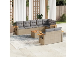 Vidaxl 9 Pcs Conjunto Sofás P/ Jardim Com Almofadões Vime Pe Cinzento