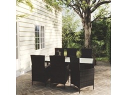 Vidaxl 7 Pcs Conjunto Jantar Exterior Com Almofadões Vime Pe Preto