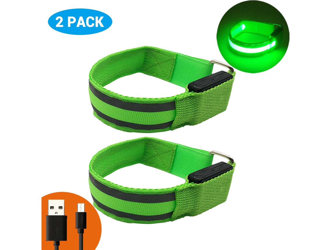 2pcs Pulseiras De Braço Led Brilhantes No Escuro Recarregáveis Usb Reflectivas Para Corrida Ciclismo Exercícios Noturnos