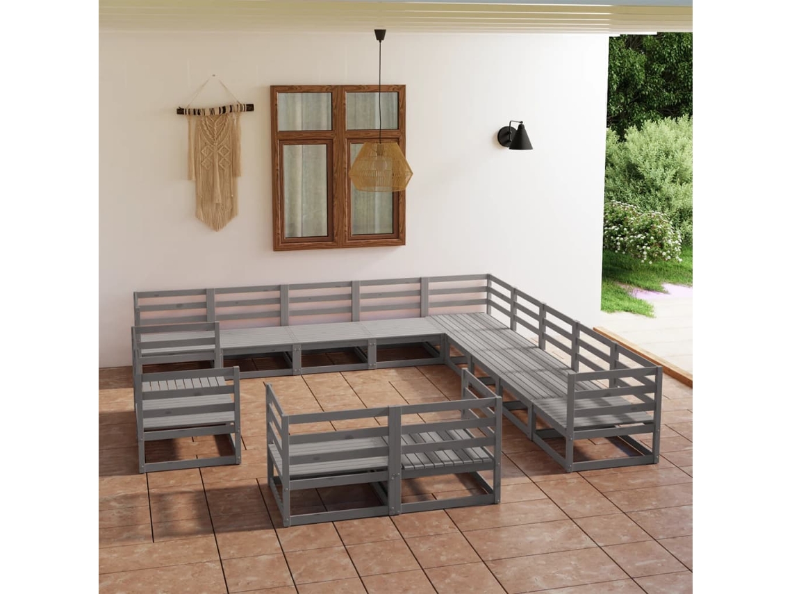 Vidaxl 13 Pcs Conjunto Lounge De Jardim Pinho Maciço