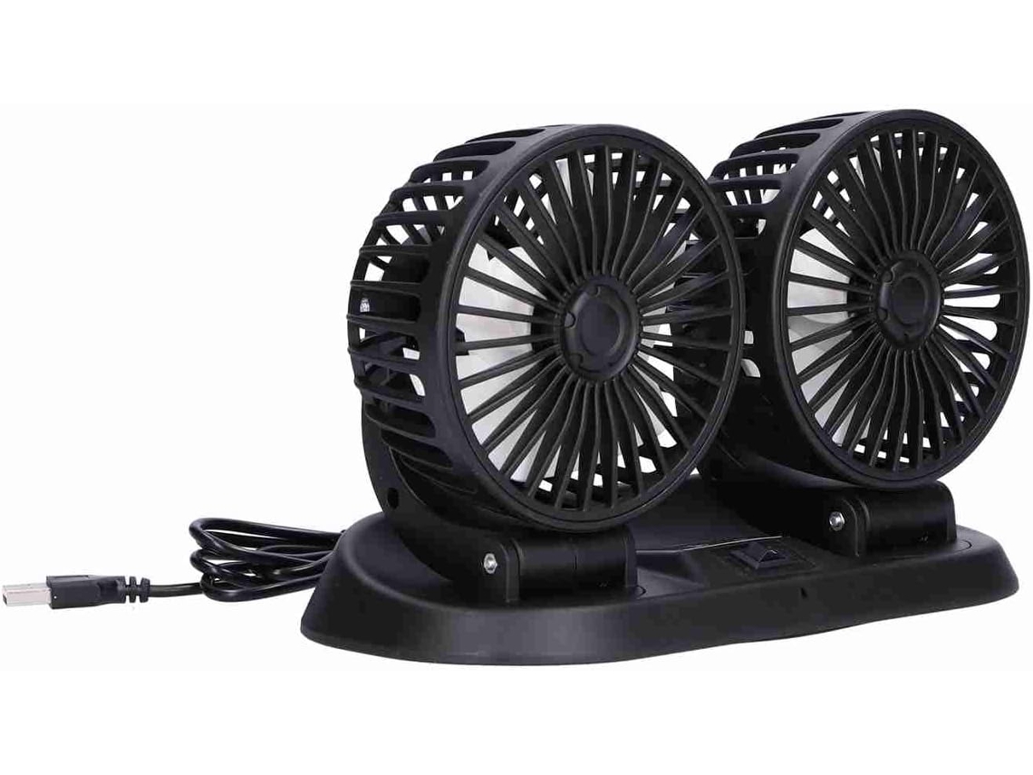 Ventilador Chrees Para Carro Com Rotação De 360° E Cabeça Dupla, Ventilador De Resfriamento Com 5 Pás, Alimentado Por