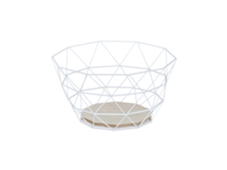 Relaxdays Cesto De Fruta, Fruteira Decorativa, Metal E Madeira, Design Industrial, Hbt: 14,5x28x28 Cm, Branco.