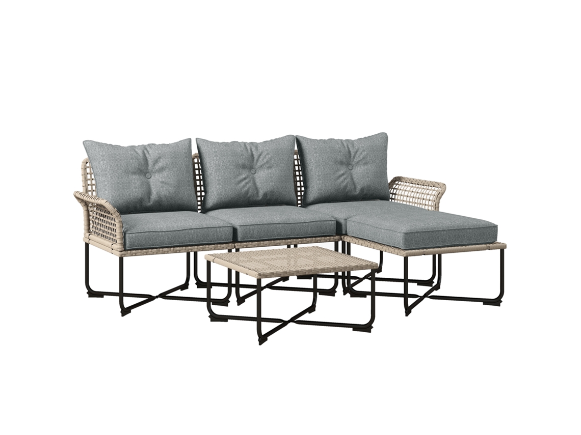 Conjunto Vime 4 Peças ZENCORE SERVICES 2 sofás 2 lugares, sofá canto e mesa com 6 almofadas (cinza)