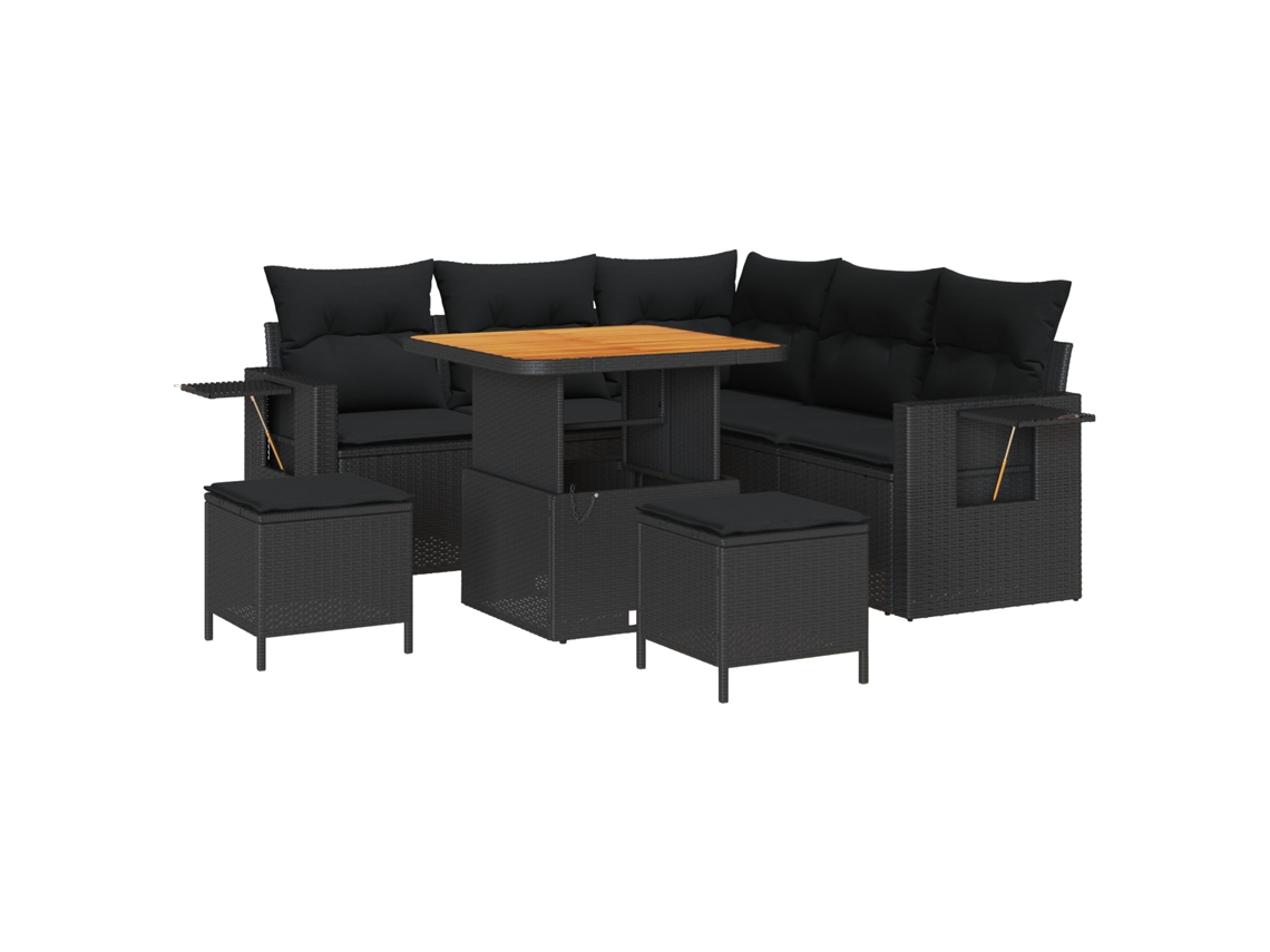 Conjunto 8 Móveis De Jardim Vidaxl Preto Vime Pe (80 X 80 X 71 Cm)