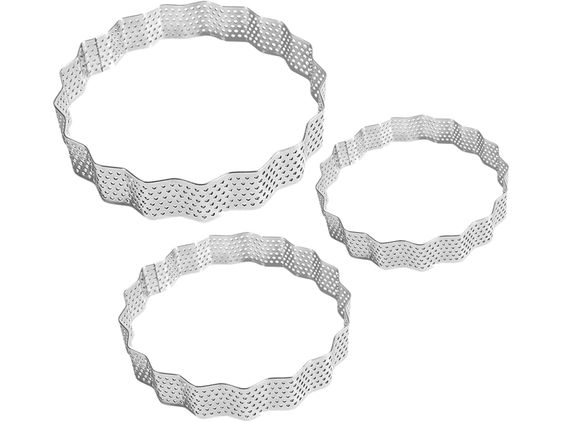 Conjunto de 3 formas redondas perfuradas em aço inoxidável para assar.