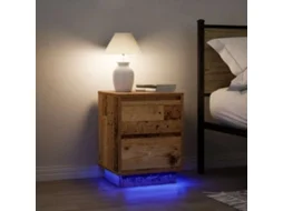 Vidaxl Mesas Cabeceira C/ Luzes Led 2 Pcs 38x34x50 Cm Madeira Velha