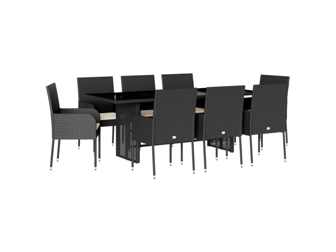 Conjunto de 9 Jantar para Jardim com Almofadões Vime Pe Preto MAISON EXCLUSIVE