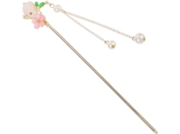 Presilha de cabelo estilo chinês com borlas, faixa de metal e resina, detalhes delicados.