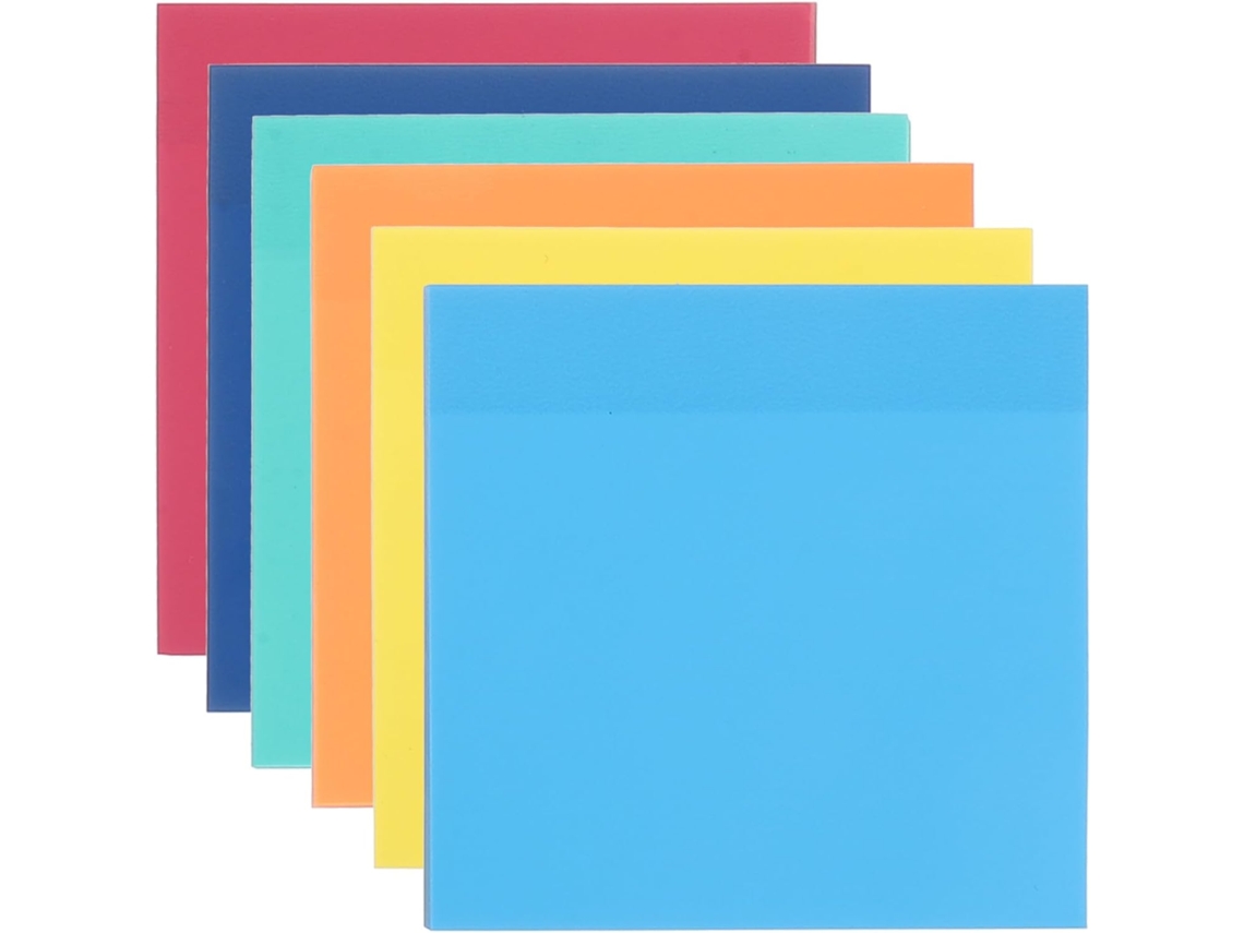 Bloco de notas com forte aderência, 6 cores, adesivos fluorescentes, escrita reutilizável, ideal para escola.