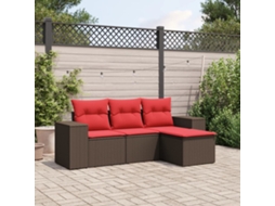 Vidaxl Conjunto de Sofá de Jardim com 4 Peças e Almofadas em Rattan Sintético Marrom