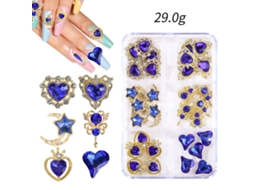 Conjunto de 6 Compartimentos para Decoração de Unhas, com Strass 3d em Acrílico, Azul Escuro. PANOONA