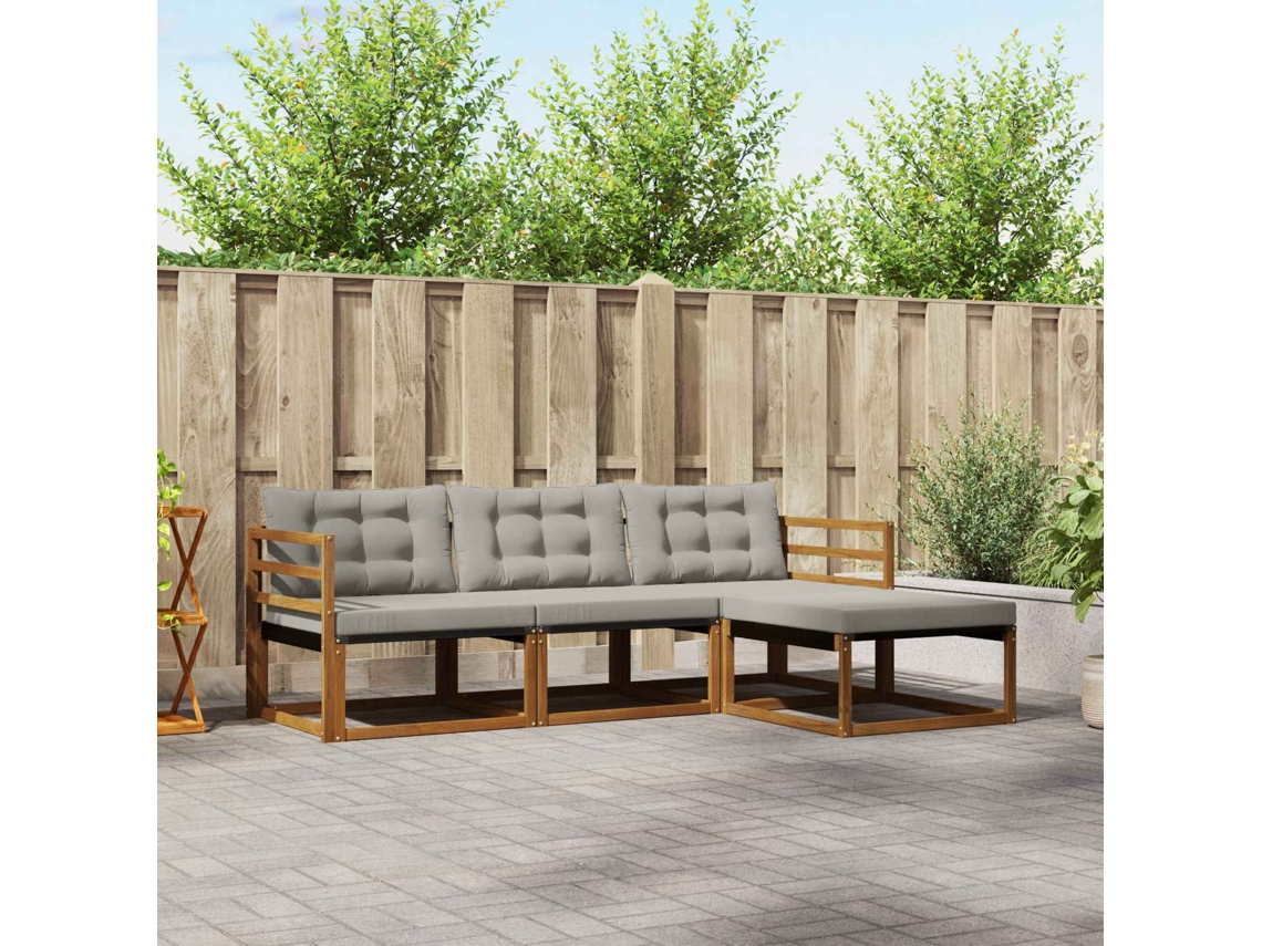 Vidaxl Conjunto De Sofás Para Exterior 4 Pcs Cinza Natural E Claro