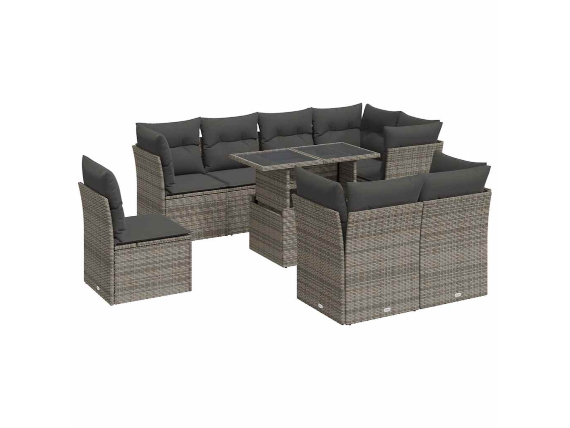 Conjunto de 9 Sofás para Jardim com Almofadões Vime Pe Cinzento MAISON EXCLUSIVE (90x200 cm)