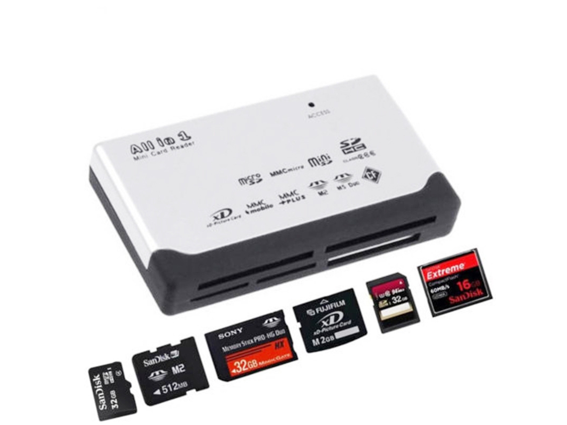 Leitor De Cartões Usb 2.0 Branco All-in-1, Compatível Com Sd/tf/cf/ms/xd, Versátil E Compacto