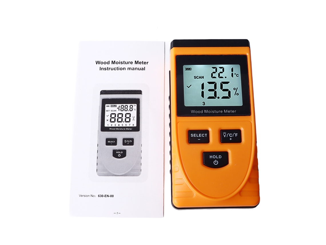 Medidor de Umidade de Madeira Wt630, Sem Pinos, Indução Digital, 8 Níveis, Detector de Umidade | S/MARCA