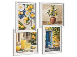 Conjunto De Pinturas Limoeiro Com Bebidas Moldura Branca Fotos Para O Escritório Espelharte (conjunto De 4 Imagens)