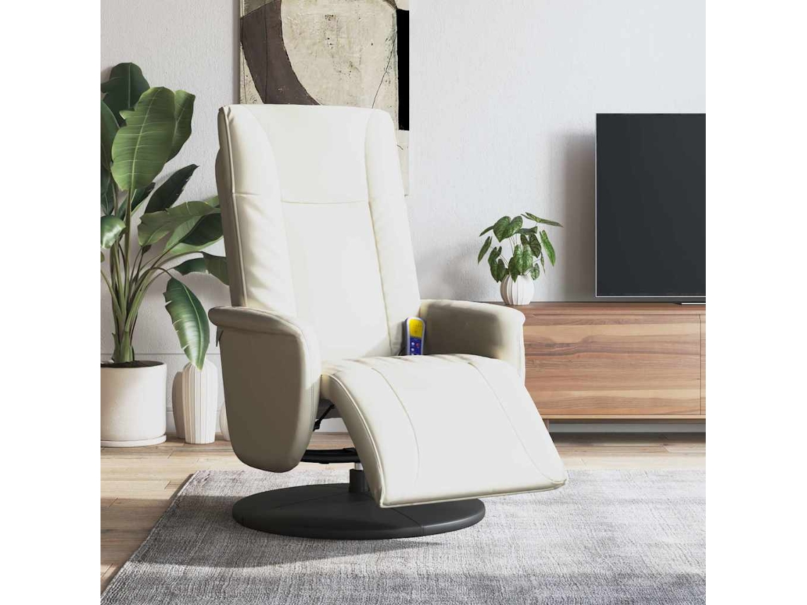 Vidaxl Cadeira Massagens Reclinável C/apoio Pés Couro Artificial Creme