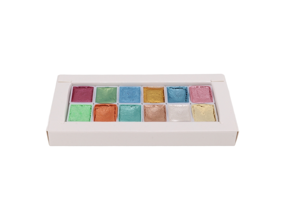 Pintura Acuarela Glitter De Colores Metálicos Macaron En Pack Solido Para Arte Con Efecto Perla