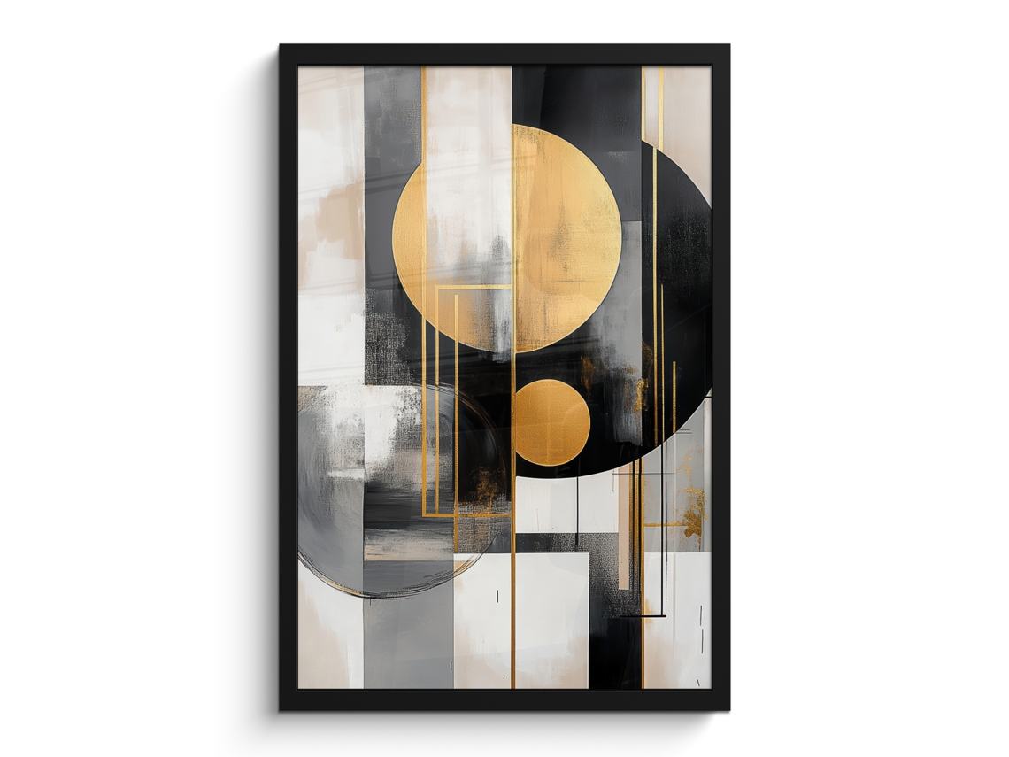 Poster Emoldurado Abstrato - Ouro - Prata - Formas - Estética - Moderna 40x60 Cm