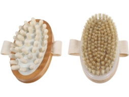 Lurelia Conjunto De 2 Escovas De Massagem Corporal Para Duche, Cabo De Madeira E Massagem Suave