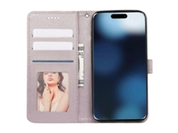 Capa Tipo Carteira De Couro Com Grade Cúbica Para Iphone 16 Pro