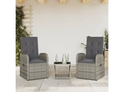 Vidaxl 3 Pcs Conjunto De Jantar P/ Jardim C/ Almofadões Vime Pe Cinza