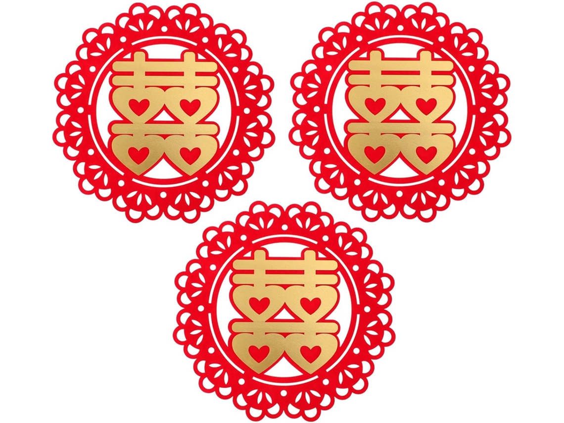 Conjunto 3 Adesivos Decorativos Vermelhos Tecido Aveludado Casamento Decoração Tradicional Janelas Carros GOKOCO