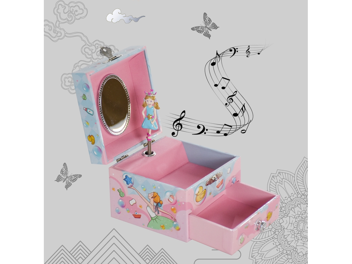 Caixa de Música em Madeira com Menina Giratória, Brinquedo Infantil AQUAFORGE